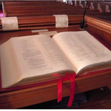 Open Bible with a red ribbon
